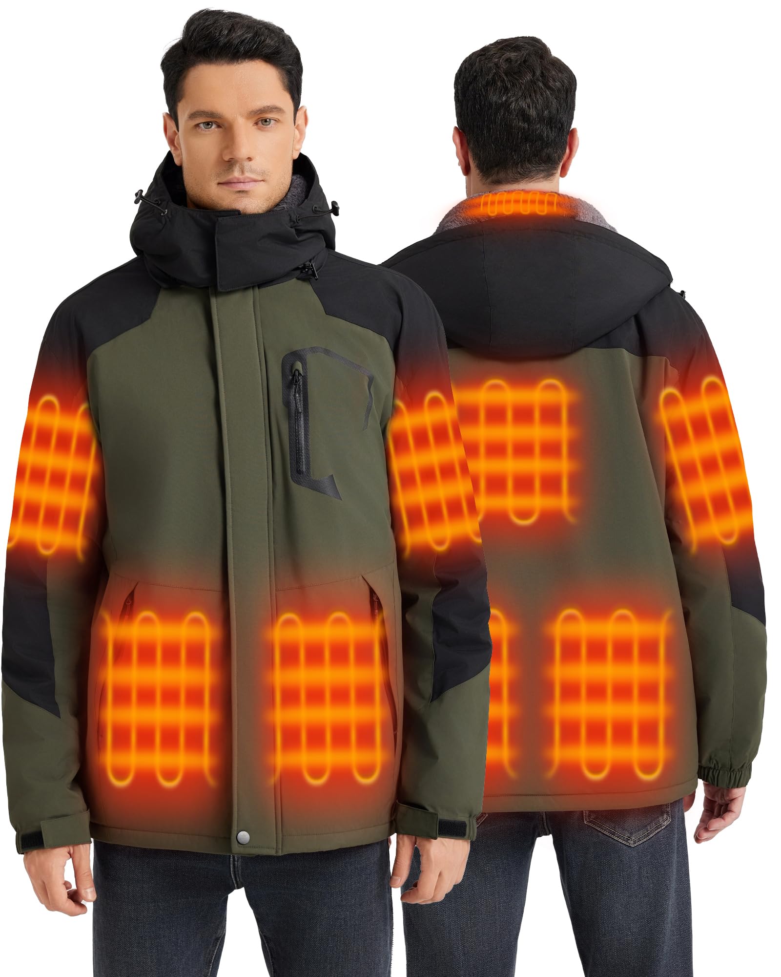 Chaqueta calefactable para hombre con batería externa de 18400 mAh 12 V, chaqueta térmica para hombre, forro cálido, chaqueta con capucha extraíble, resistente al viento, resistente al agua, para