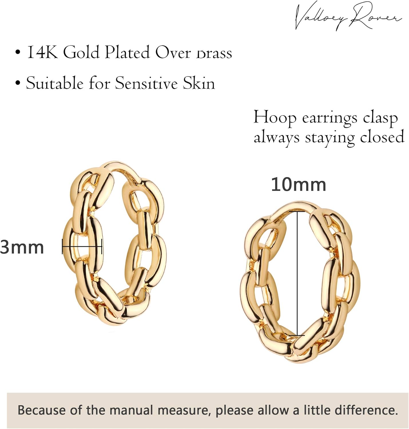 Valloey Rover Gold Hoop Earrings for Women 14k Gold Plated Simple Hoops Dainty Boho Cute Hypoallergenic Cubic Zirconia Chunky Huggie Gold Ear Jewelry for Women - Image 6