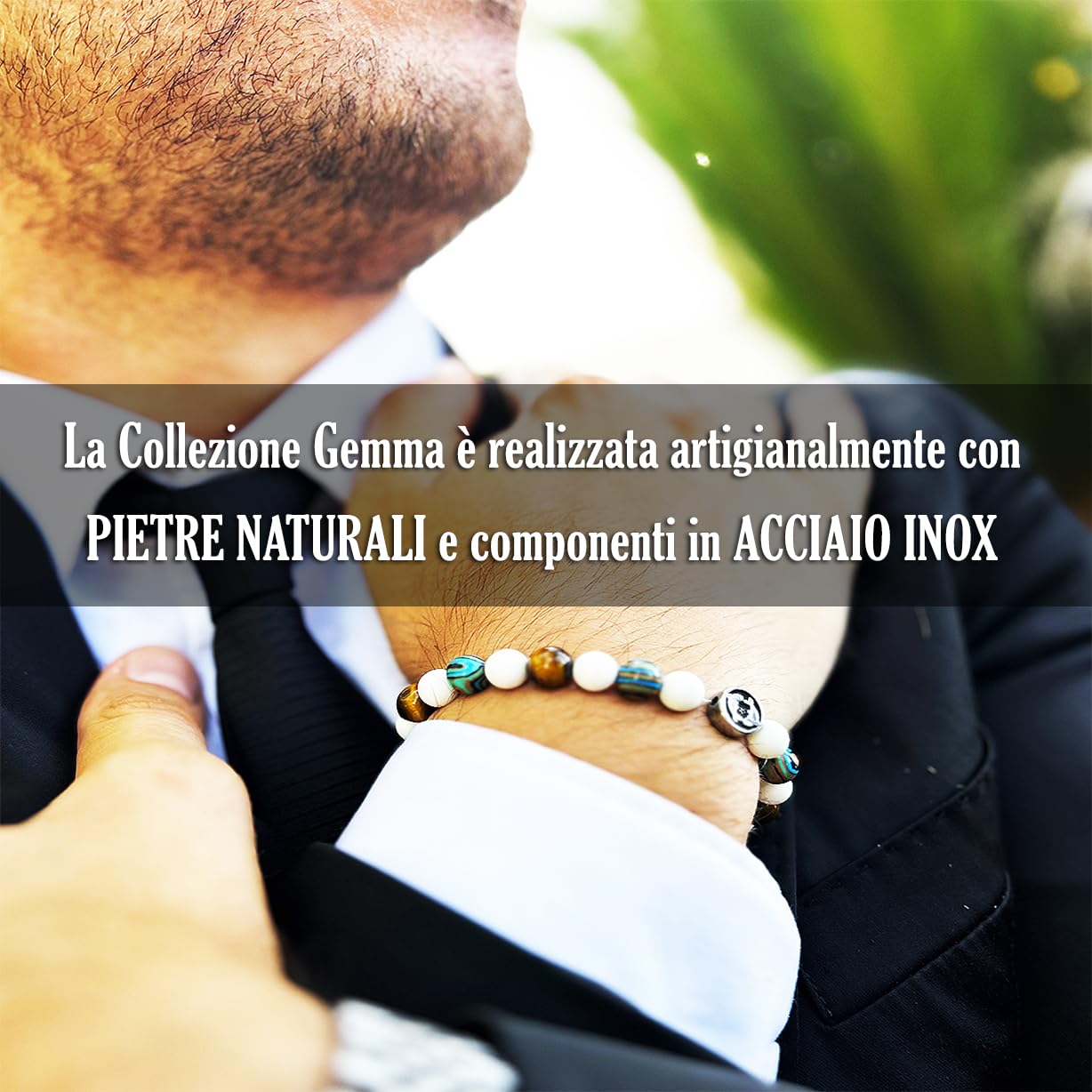 Bracciale, Cavigliera, Collana "Zebra" in Pietra Naturale e Acciaio Inox - Les Folies