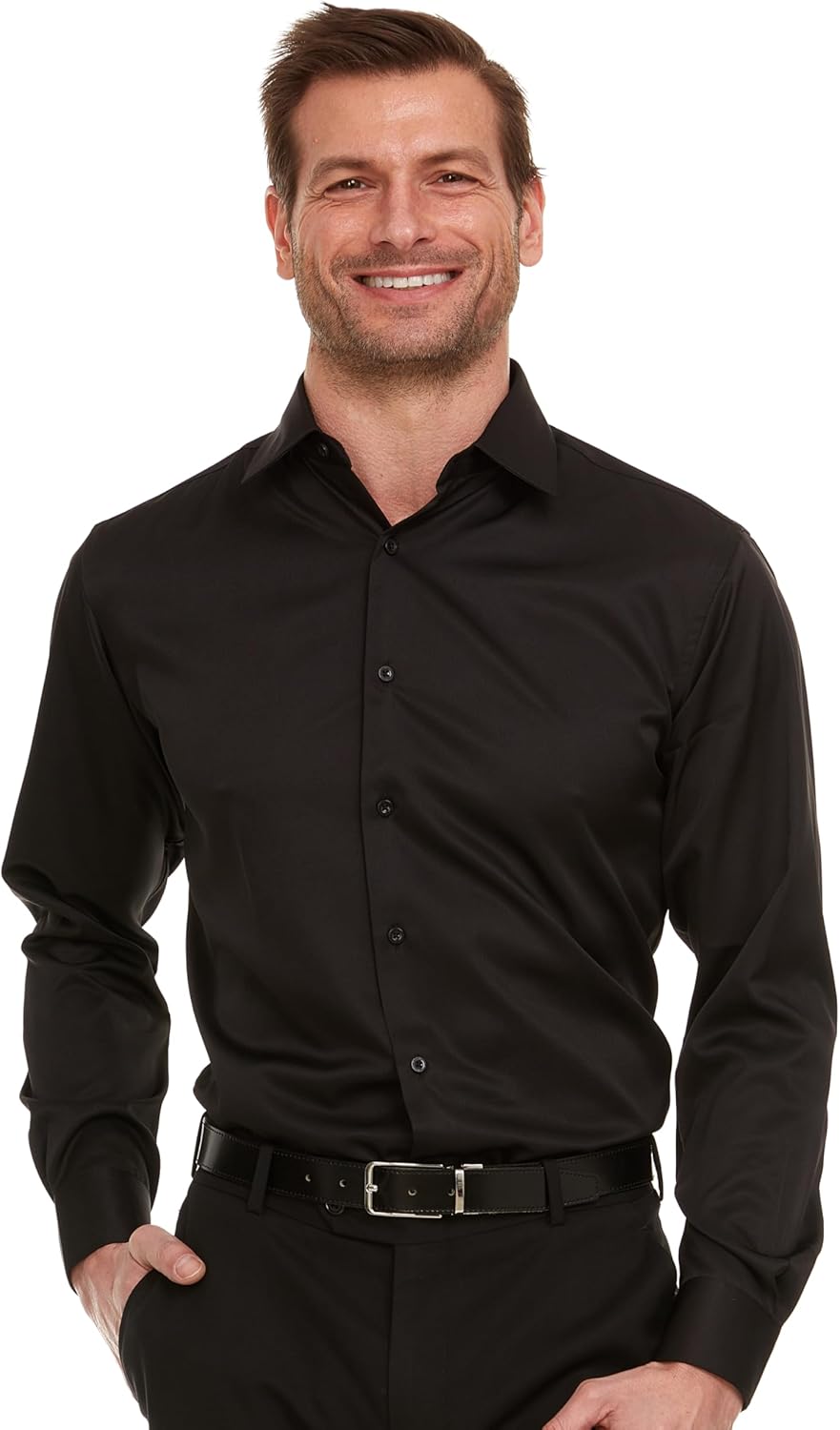 Geoffrey Beene Mens Classic Fit Sateen Stretch Button Down Dress Shirt Formal Wrinkle Resistant