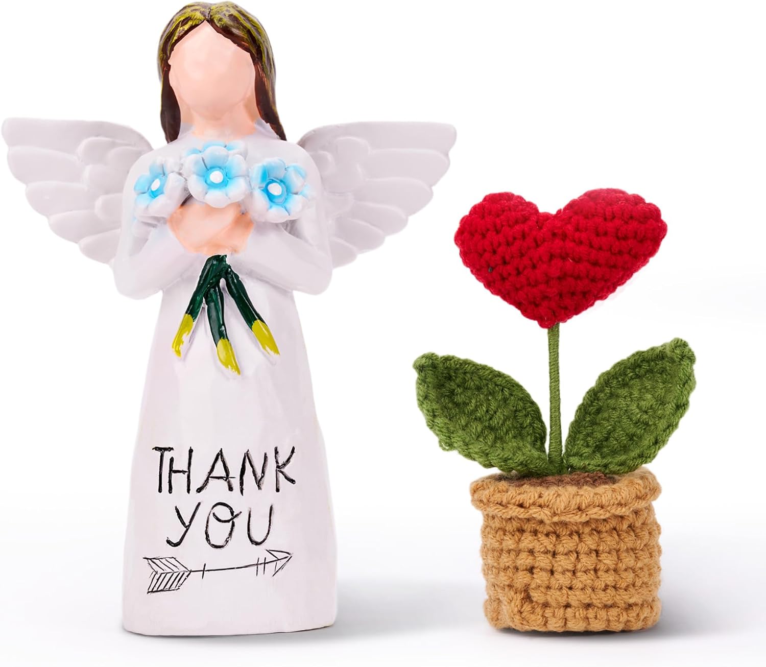 Gifts for Mom from Daughter, for Mom Angel Figurine with Handmade Crochet Heart Plant Decor Birthday Sentimental Gifts for Mother