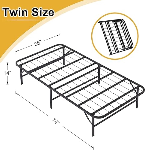 Miniatura 2 de VECELO Base de cama plegable de metal de 14 pulgadas de alto, no requiere herramientas, base de colchón de plataforma soporta hasta 660 libras,