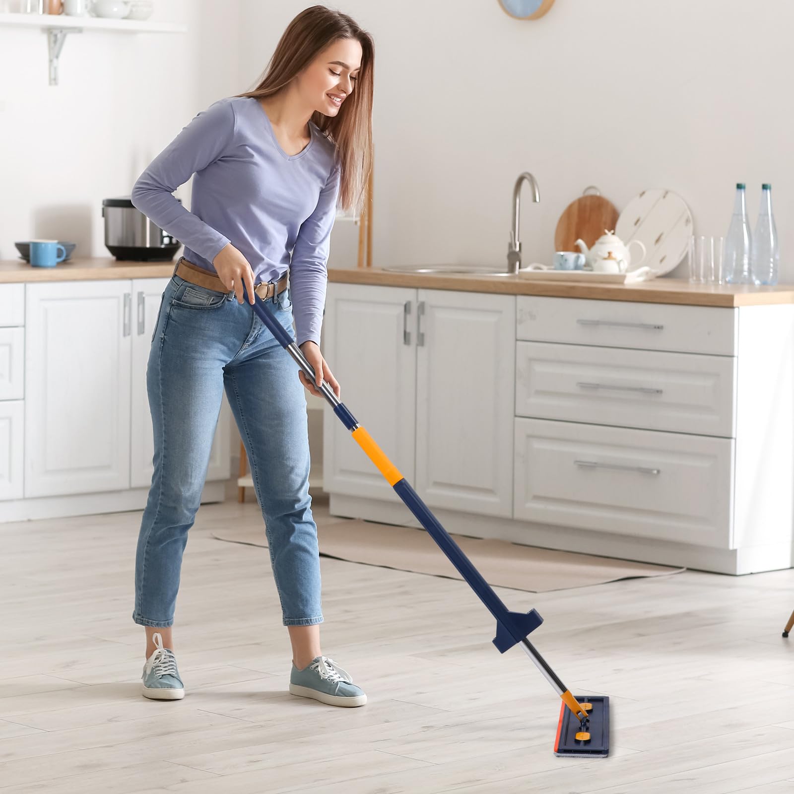 Ciieeo Fregona de Piso Plano Material PVC y Aleación Grande Recambio de 6 Paños de Microfibra Adecuado para Limpieza Profunda en Superficies Amplias