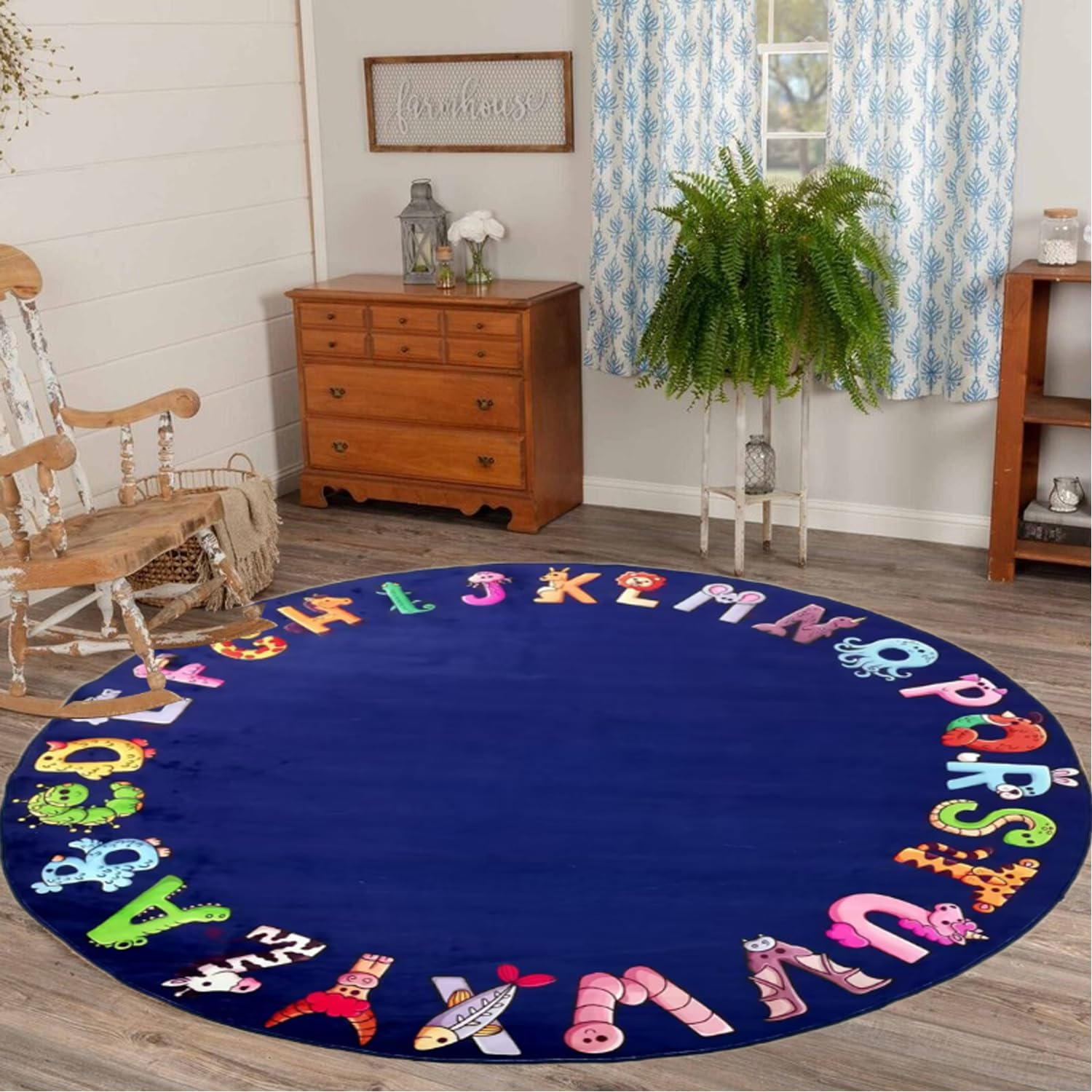 Round Kids Play Rug, ABC Rugs for Kids, Toddlers and Baby, Nursery Area Rug Soft Crawling Play Mat, Non Slip Circle Alphabet Educational Carpet for Children Playroom Classroom Bedroom Decor