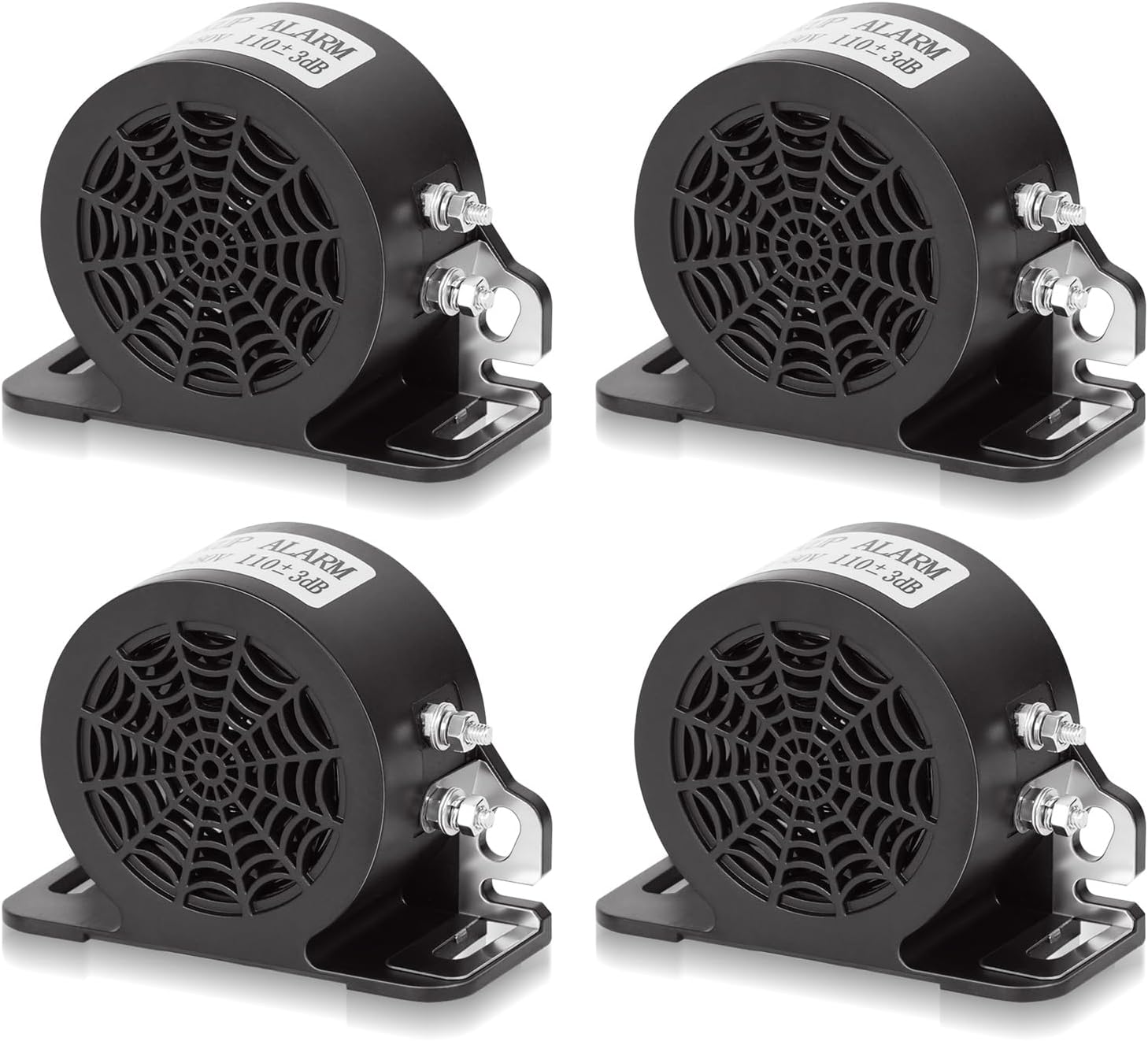 MIRKOO Backup Alarm 110dB 12V-80V DC Waterproof Industrial Heavy-Duty Backup Reverse Warning Alarm Super Loud Beeper for Truck Van Freight Car Lorry Heavy Vehicles (Self-Grounding Metal Sheet-4PC)