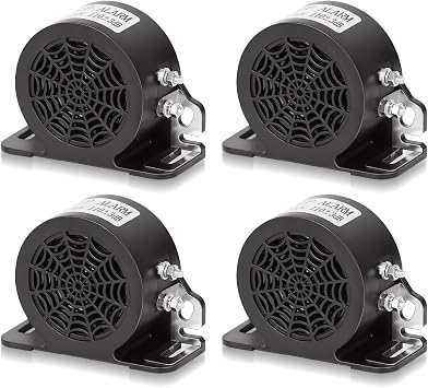 MIRKOO Backup Alarm 110dB 12V-80V DC Waterproof Industrial Heavy-Duty Backup Reverse Warning Alarm Super Loud Beeper for Truck Van Freight Car Lorry Heavy Vehicles Self-Grounding Metal Sheet-4PC