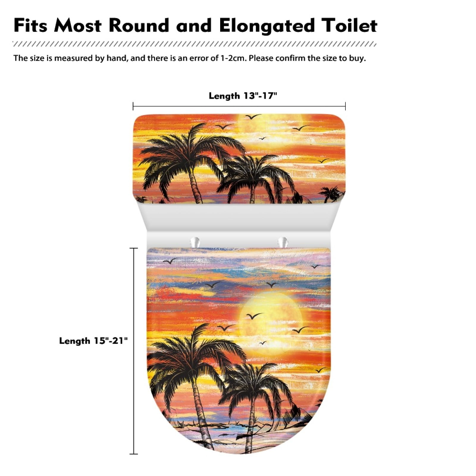 GLENLCWE Hawaiian Palm Tree Watercolor Sky Toilet Lid Cover and Toilet Tank Lid Cover Set of 2,Washable Toilet Lid Cover Set for Bathroom Toilet Lid Cover Replacement
