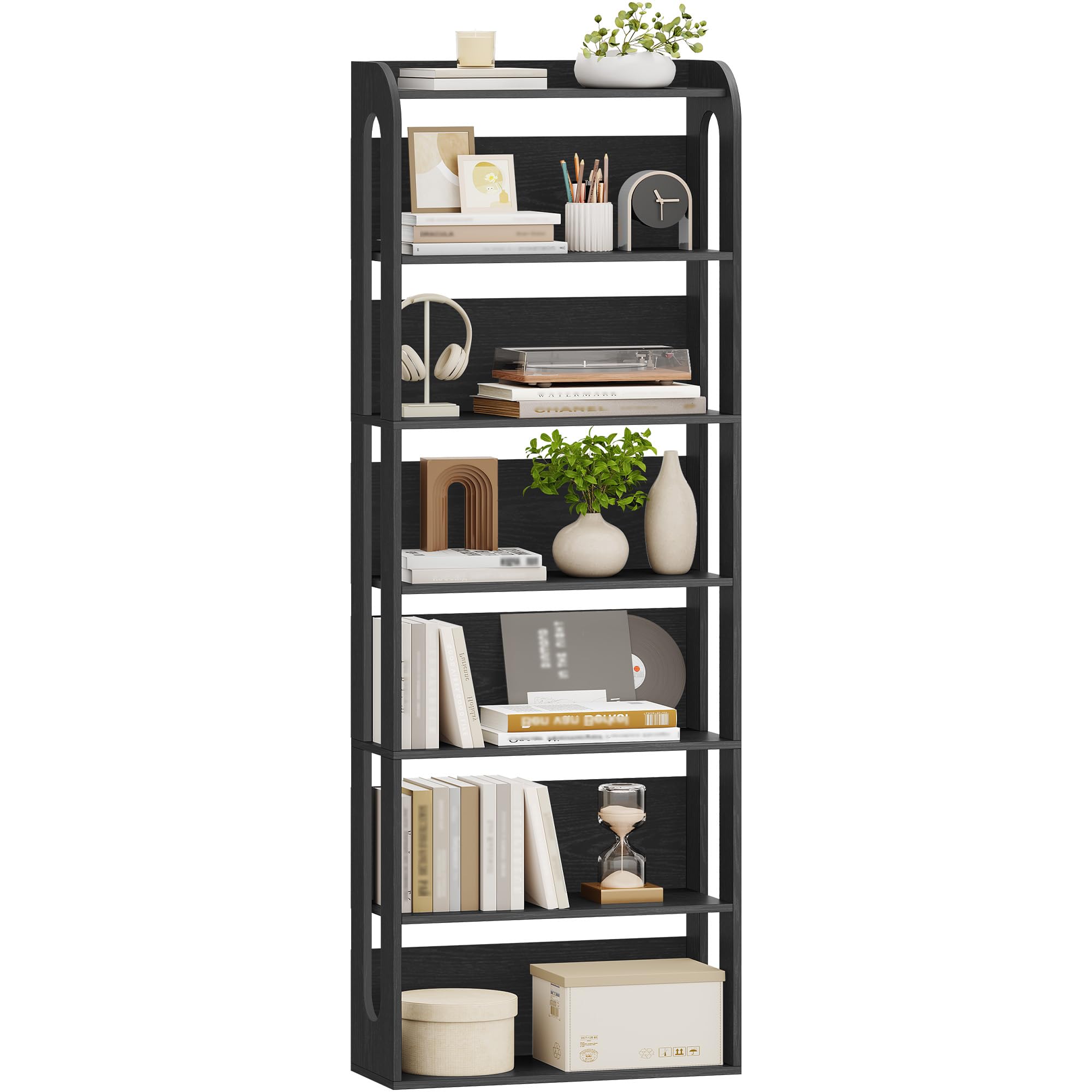 Hzuaneri Libreria a 7 Ripiani, Libreria Soggiorno Legno, Scaffale Portaoggetti Aperto, per Salón, Estudio, Oficin, Dormitorio, 24 x 60 x 182 cm, Nero BC70004X