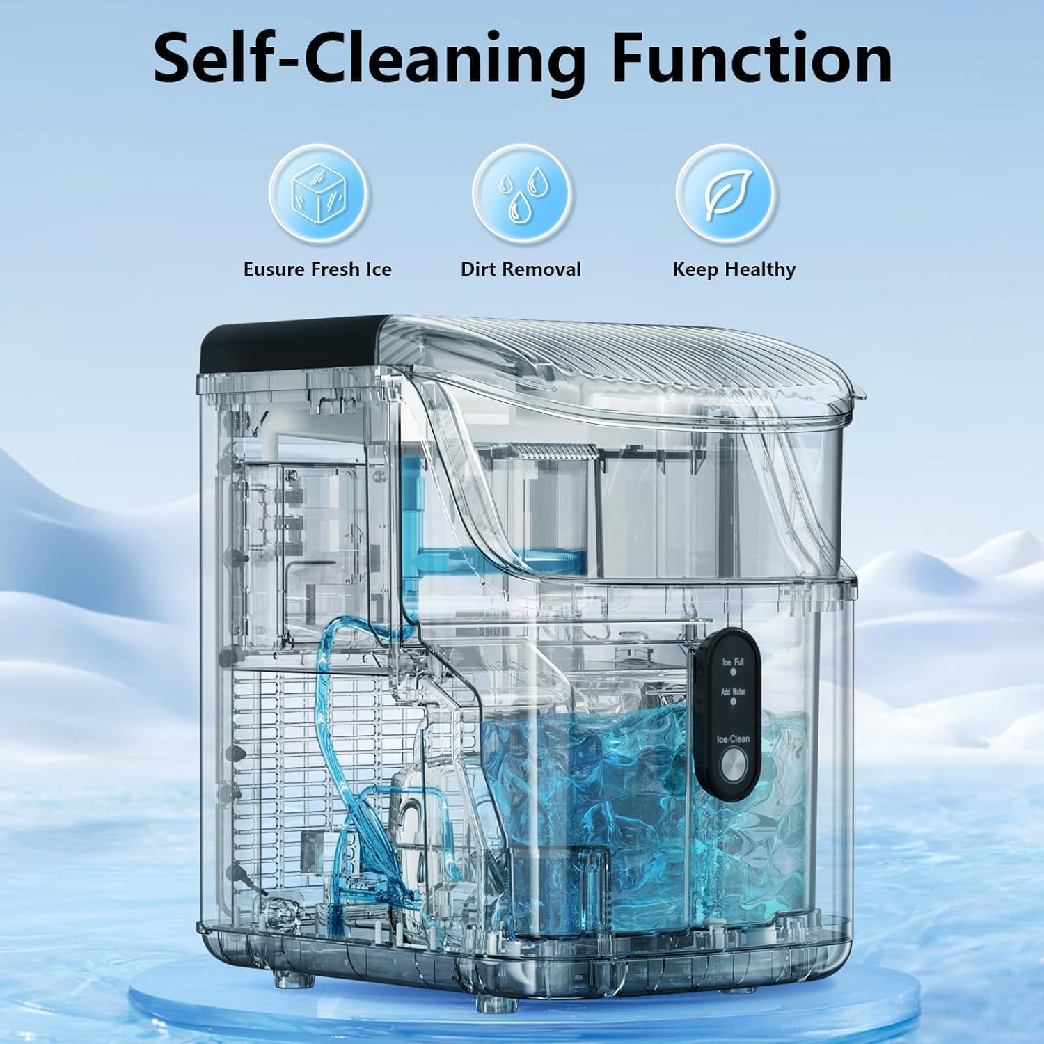 Antarctic Star Countertop Ice Maker Portable Ice Machine, Basket Handle,Automatic-Cleaning Ice Makers, 26lbs/24h, 9 Ice Cubes Ready In 6 Mins, S/L Ice, For Home Kitchen Bar Party (Green) on Fridge.com - View 5