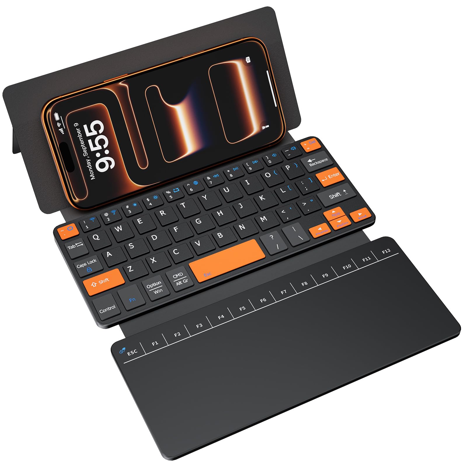 Mini Wireless Keyboard with Large Touchpad for Phones,Samsung Galaxy Z Fold 8 Ultra/8/7/6 &iPad mini, Dual-Device Bluetooth, Adjustable Kickstand & Leather Case, Portable Travel Keyboard with Trackpad-image-9