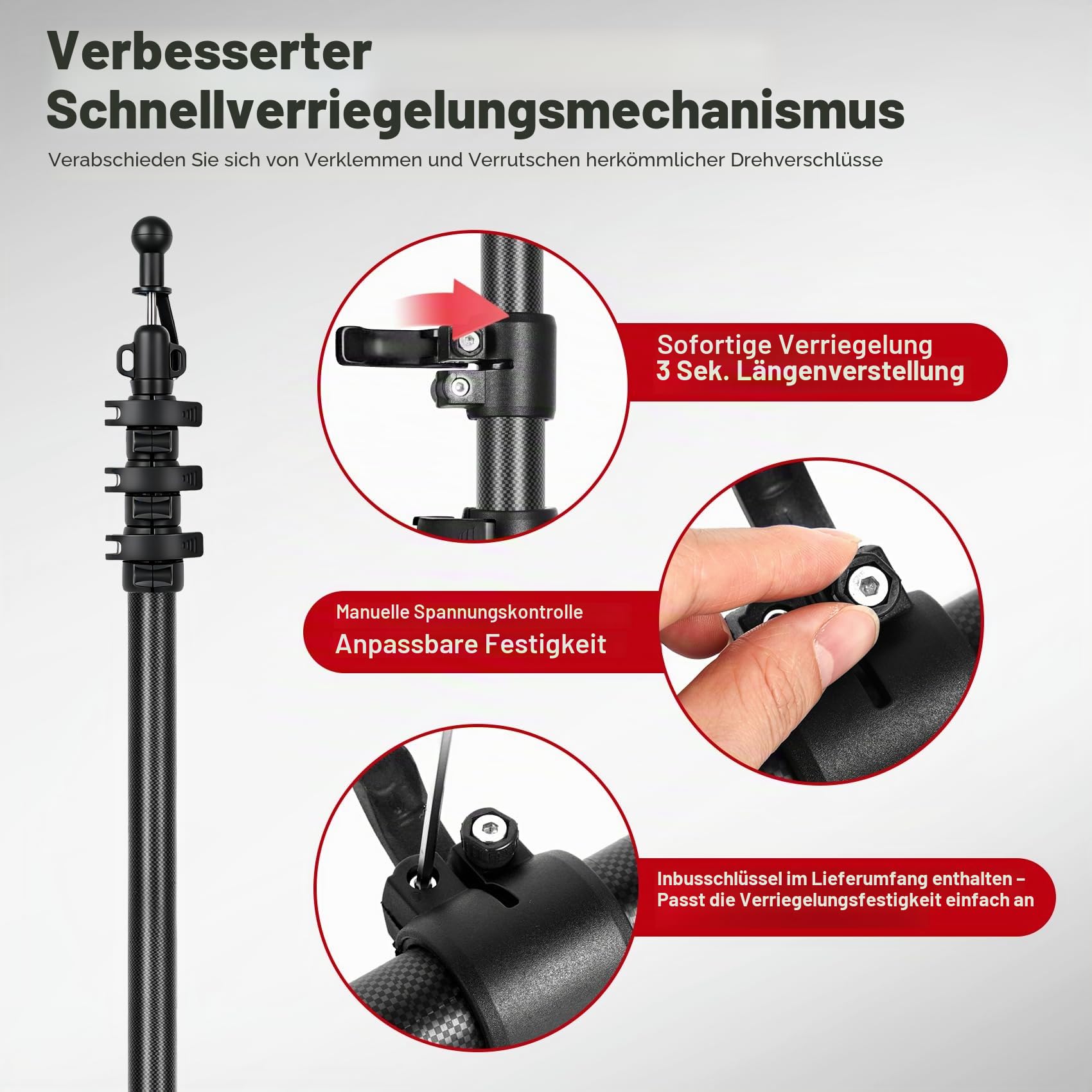 Zeltstange Teleskopstange Kohlefaser, 260 cm Teleskop Zeltstange Ultraleicht Carbon Stange, Zeltstangen Für Camping Tarps, Planen & Sonnensegel