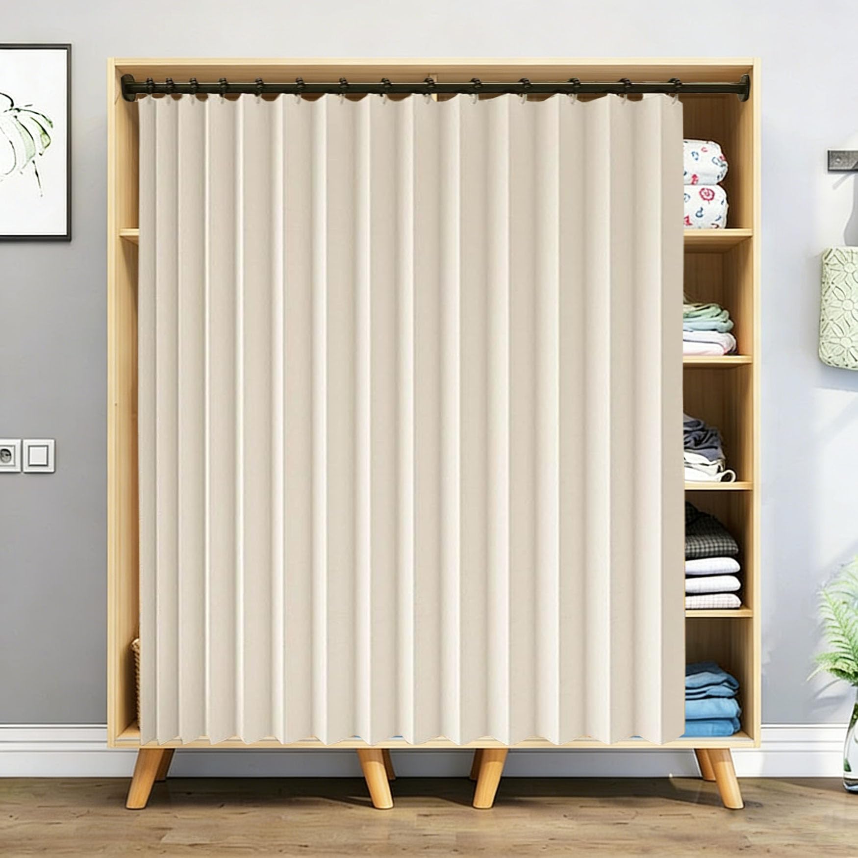 Termiczne Zasłony Zaciemniające 104 x 100 cm Termoizolacyjna Dźwiękoszczelna Wodoodporna Zasłona Drzwiowa Termoizolacyjna Bez Wiercenia Łatwy Montaż Do Szaf I Przegród, Beżowy