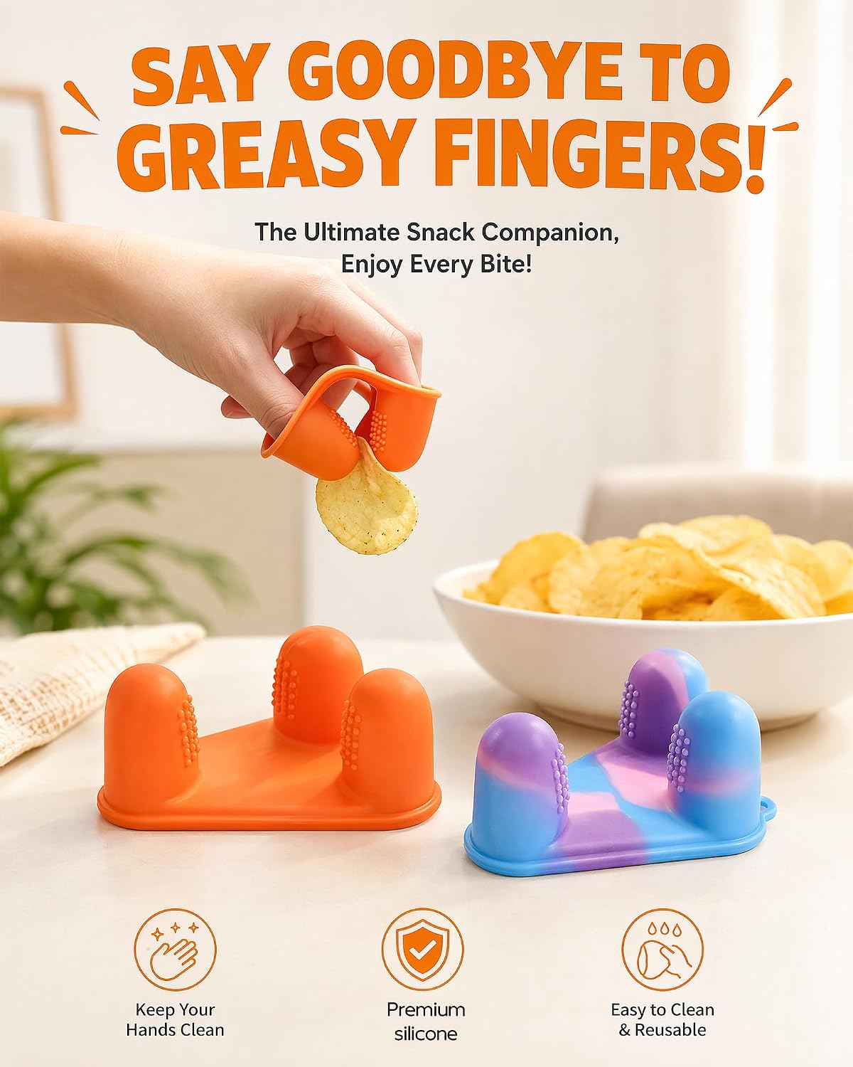 Silicone Snack Finger Covers, Reusable Heat-Resistant Finger Clips