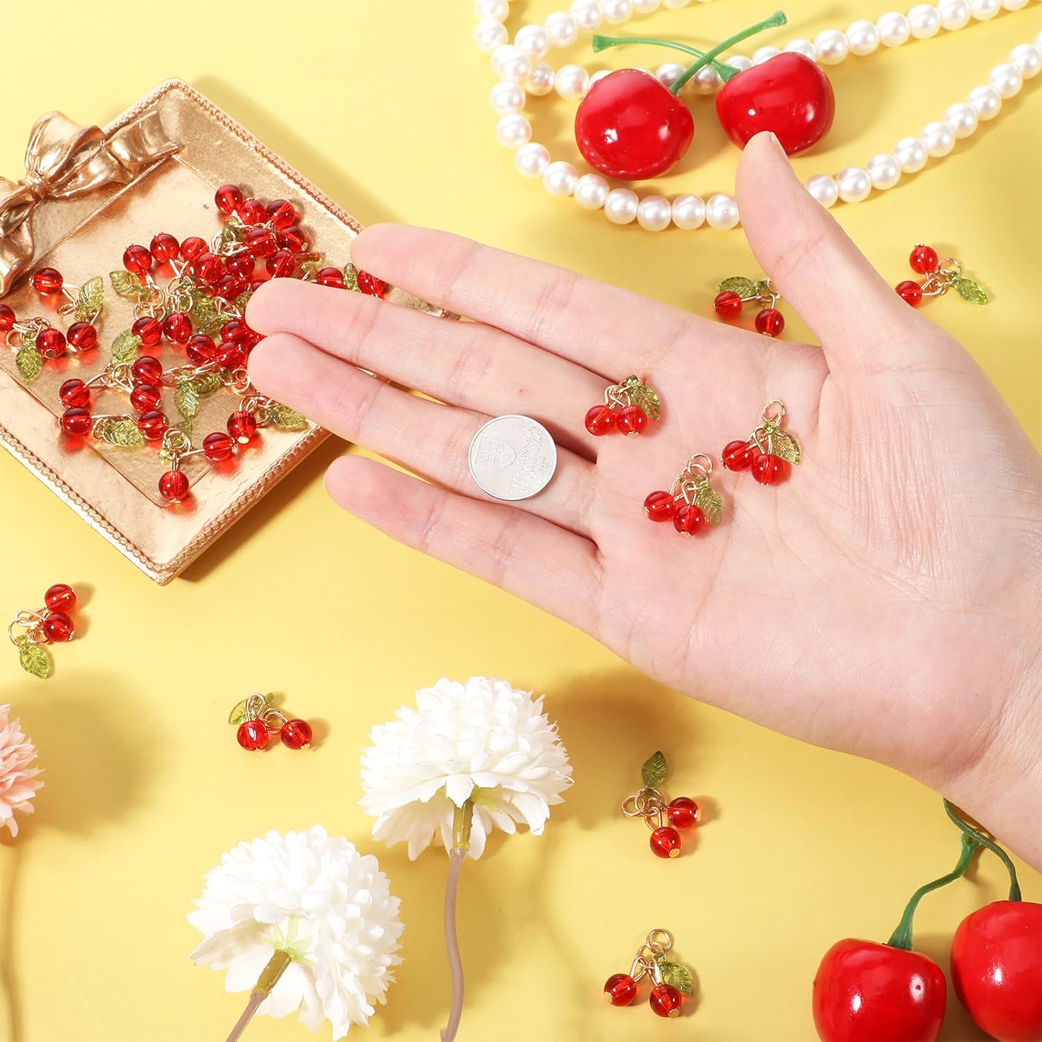 36PCS Cherry Charms Beads Mini Cute Red 3D Cherry Beads Charms for Jewelry Making Glass Fruit Bead for Earrings Necklaces Bracelets Crafts - Image 6