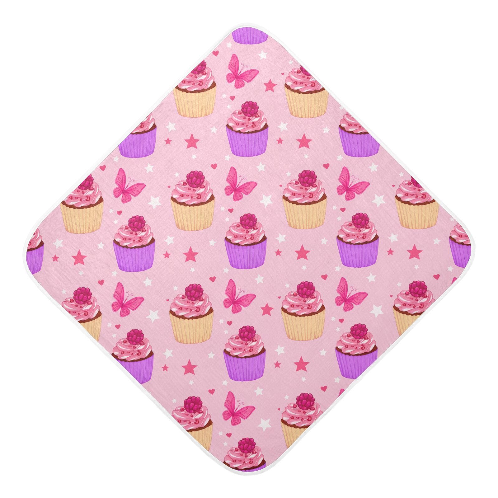 Msyxl Cupcake Butterflies Hooded Towel - Ultra Soft & Absorbent Muslin Cotton Bath Towel for Babies, Toddlers, Newborn - Boys & Girls Essential 30