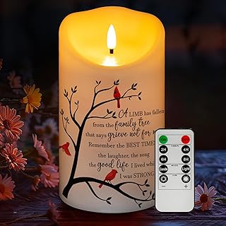 Flameless Memorial Candle, Real Wax LED Light with Remote Sympathy Gift Bereavement Gifts for Loss of Loved One Memorial Gifts for Loss of Mother Father Remembrance Gifts (4" x 7")