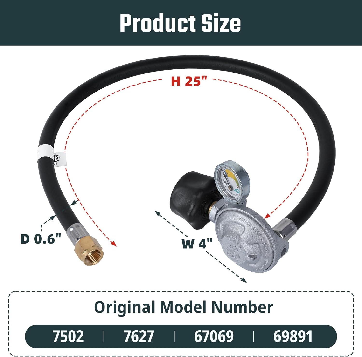 Upgraded 25IN Hose and Regulator Gauge Kit for Weber, Fits Weber Spirit, Genesis, and Summit Propane Gas Grill, Includes 200/300/400/Silver/Gold Series, for Weber Grill Parts 7502, 7627, 67069, 69891