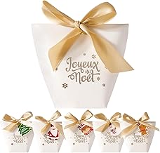 Pack of 25 Merry Christmas Candy Boxes and Labels for Small Christmas Party Gift Boxes 12 x 10 cm