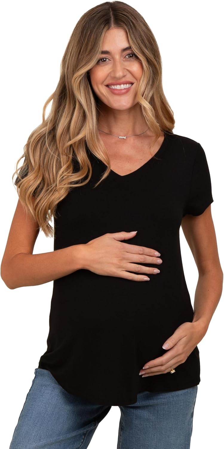 PinkBlush Basic V-Neck Short Sleeve Maternity Top