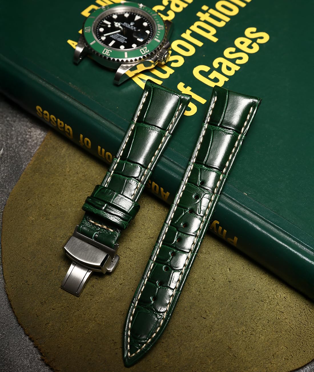 REZERO Bracelet de Montre en Cuir pour Homme, Sangle de Montre à Dégagement Rapide avec Motif Crocodile Embossé, Lanière de Montre de Remplacement de Luxe 19mm 20mm 21mm 22mm