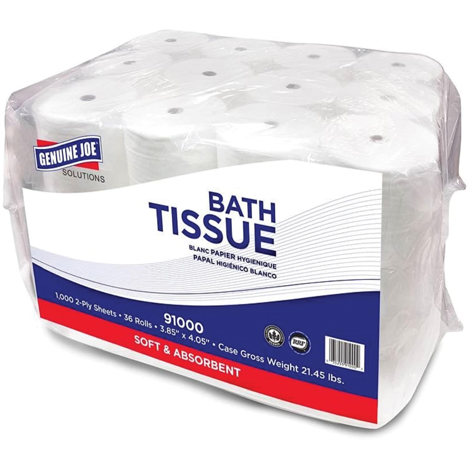 Genuine Joe Bath Tissue, 3.85" x 4.05", 2-Ply, 1000 Sheets/Roll, 36 Count