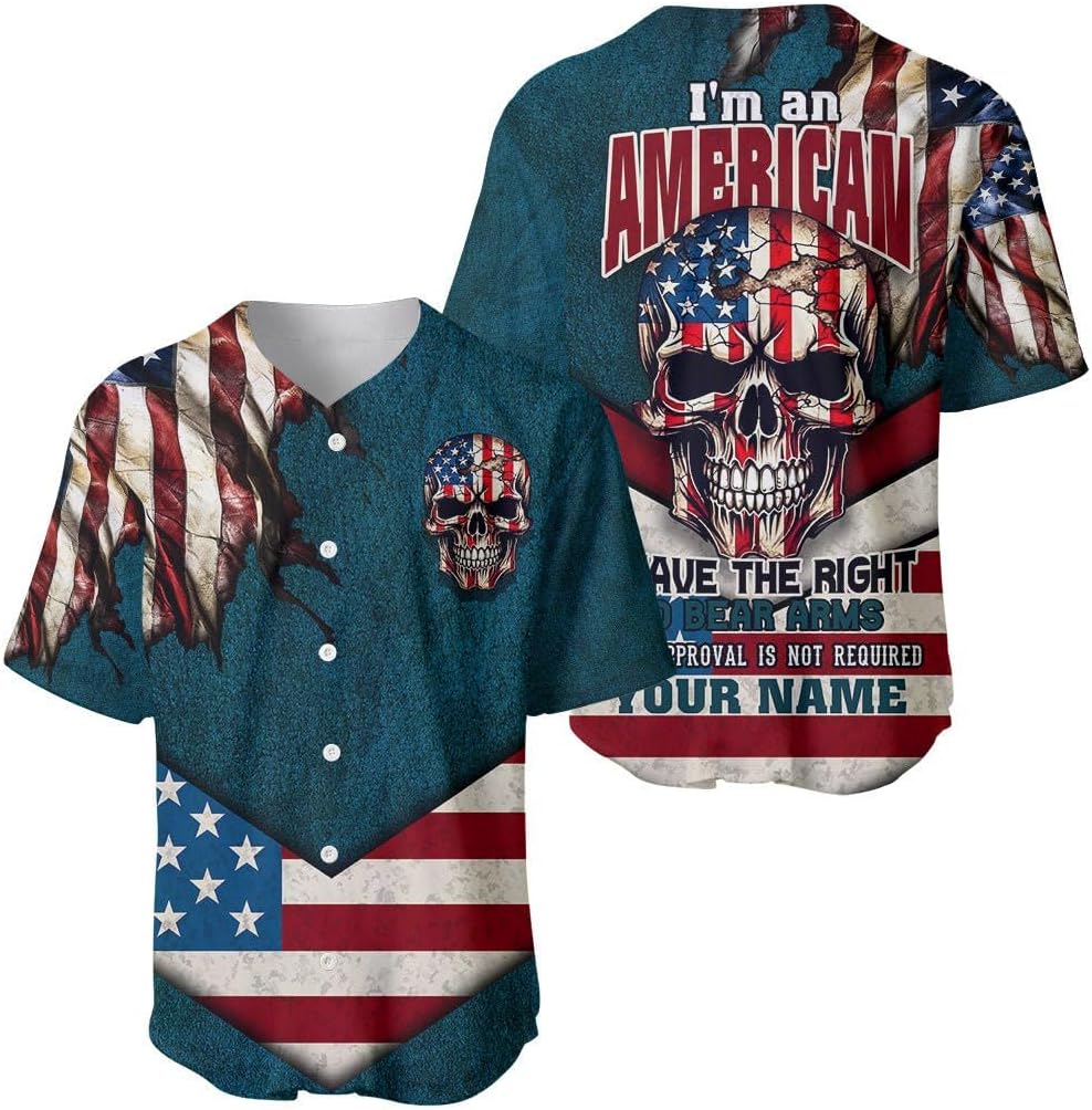 Skull USA Baseball Jersey American Flag Baseball Skull Jersey Mens Womens Short Sleeve America Unisex Jersey Shirt
