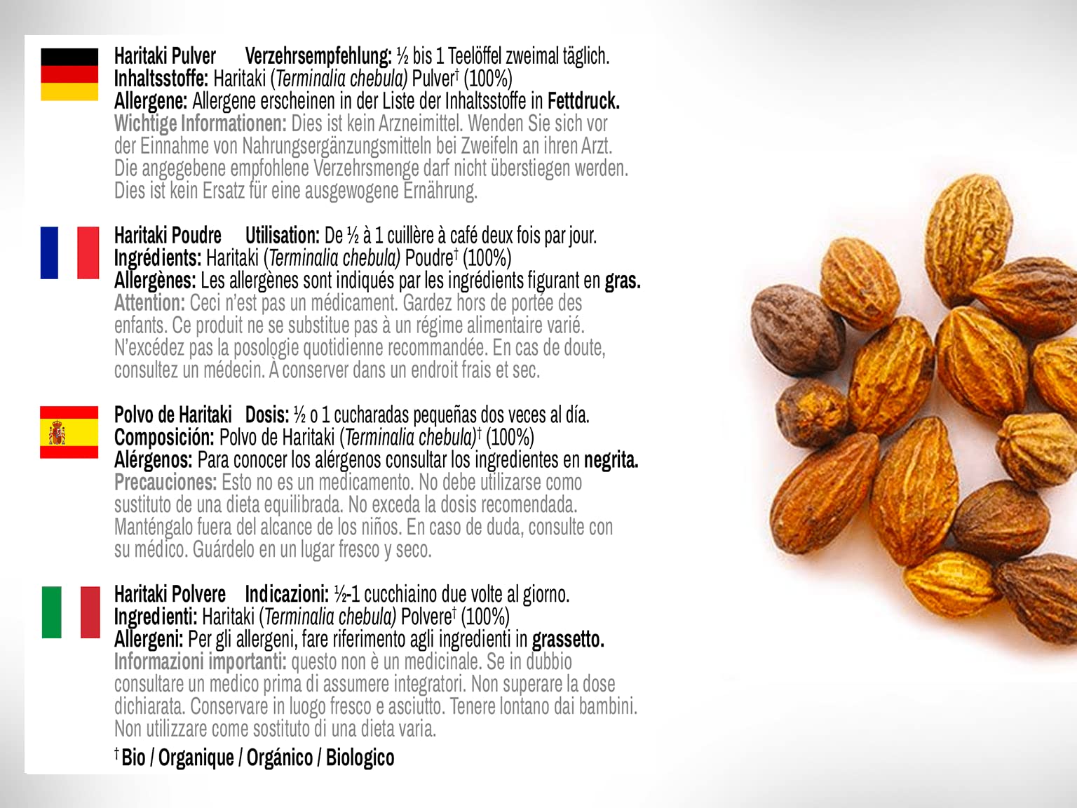DR WAKDE'S Haritaki Pulver (Hirda | Terminalia chebula) - 500 g (1.1lb) | Rein, Raw & Getrocknetes Pulver | Ayurveda-Kräuter | Vegan | Nichts hinzugefügt, nichts entfernt | Am selben Tag Versand