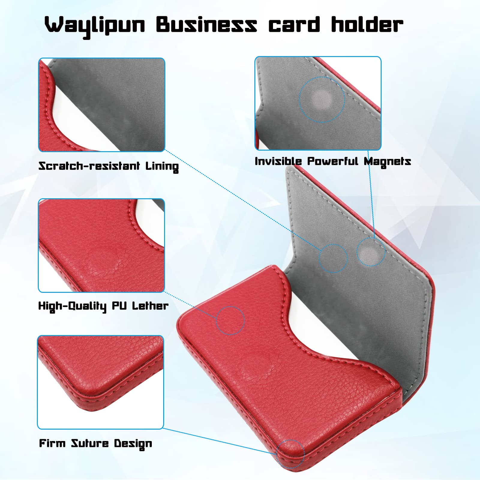 Waylipun Business Card Holder, PU Leather Business Card Case - Image 3