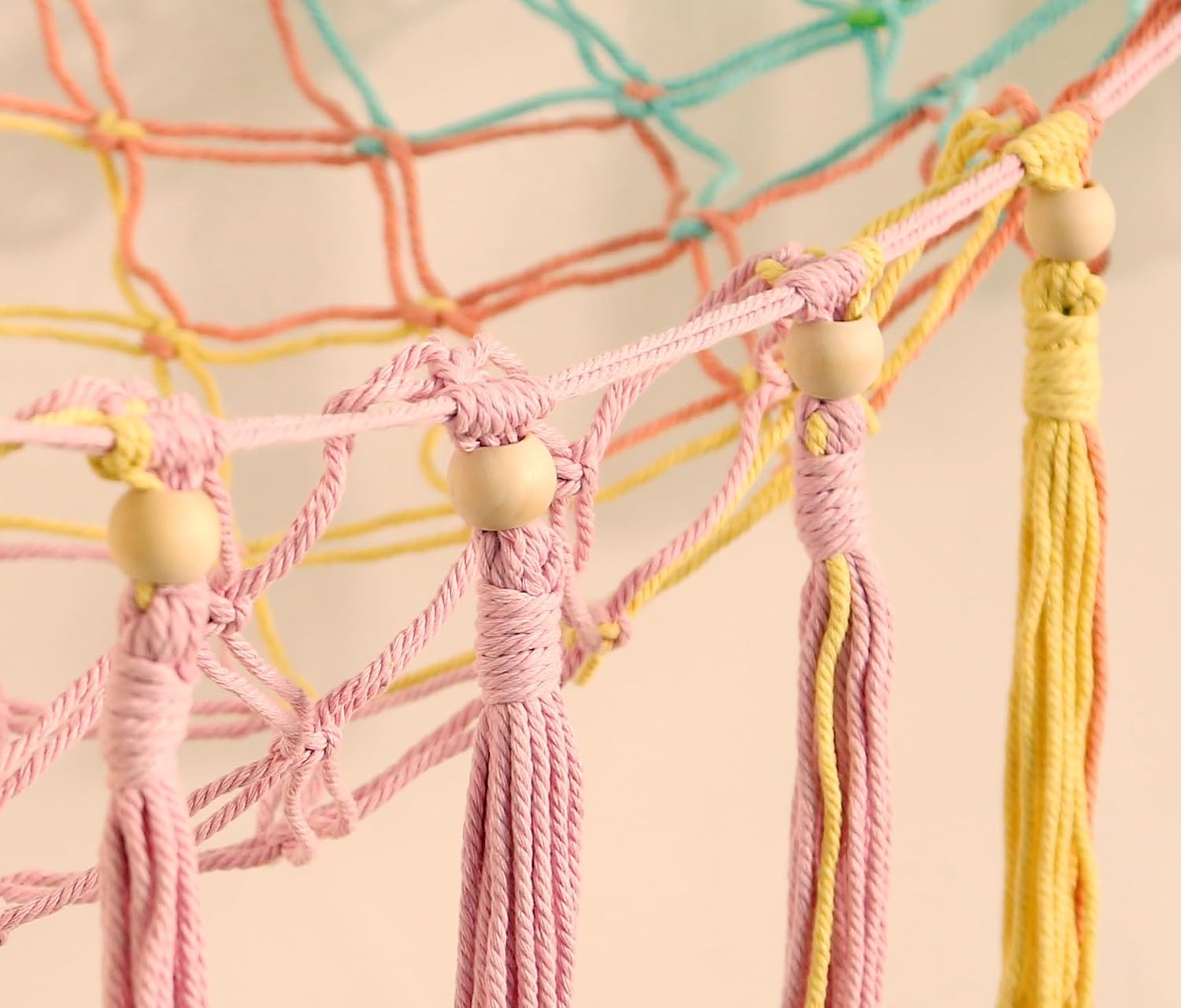 YKBU Stuffed Animals Hammock Corner Hanging Net with Wooden Beads Macrame Stuffed Animal Storage Ideas Plush Holder Toy Organizer for Boho Nursery Playroom Bedroom Kids Room Decor (Colorful, X-Large)
