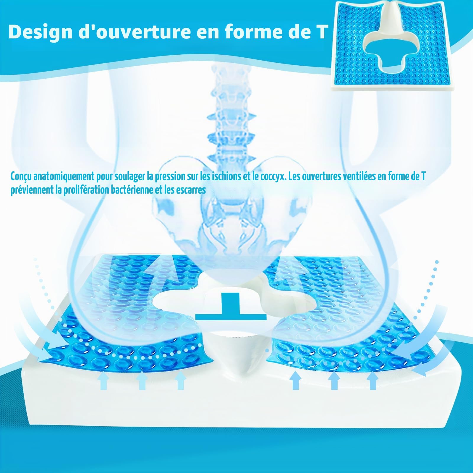 Coussin anti-escarres, coussin en gel pour siège de lit, coussin pour hémorroïdes fessières, coussin pour coccyx, coussin pour couché sédentaire, travailleurs, coccyx, soulagement de la douleur pour