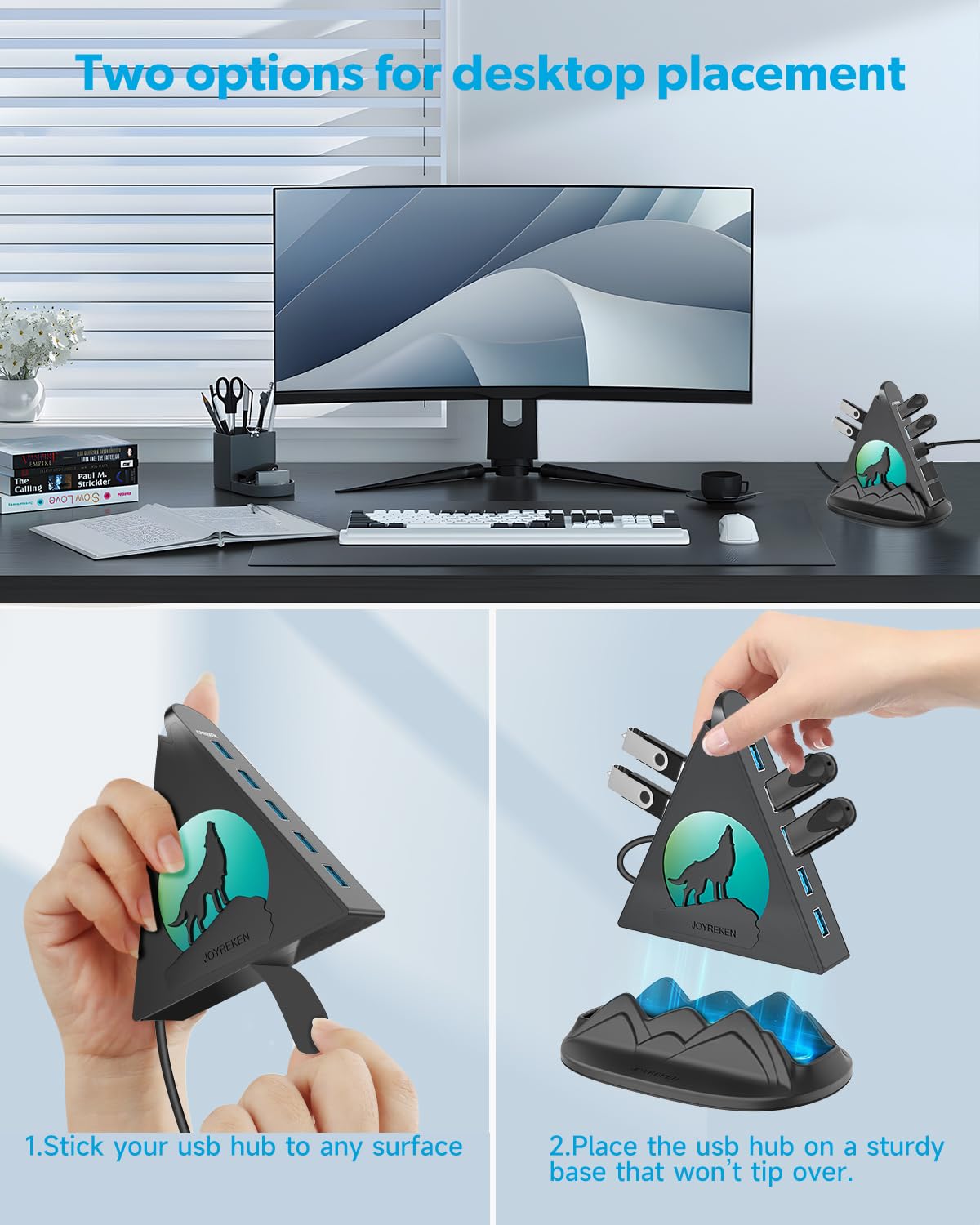 Concentrador USB 3.0 de 7 puertos, concentrador USB JoyReken para PC con cable de 2 pies de largo, concentrador de extensión USB vertical para escritorio, laptop, MacBook, Xbox, PS4/5, unidad flash,