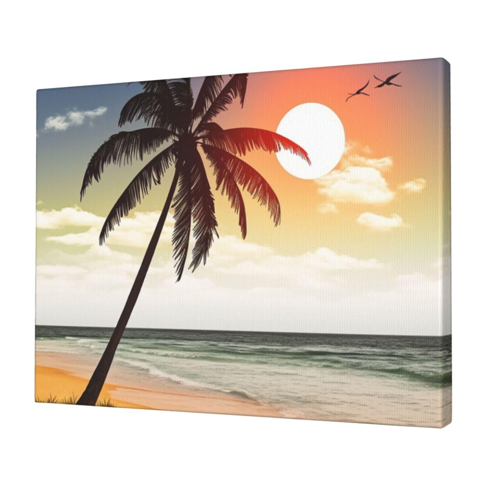 KLOPH Palm tree on beach Canvas Wall Art for Living Room 12"x16" Modern Artwork Painting for Bathroom Hanging Canvas Prints Aesthetic Wallart for Bedroom Kitchen Office Wall Decor