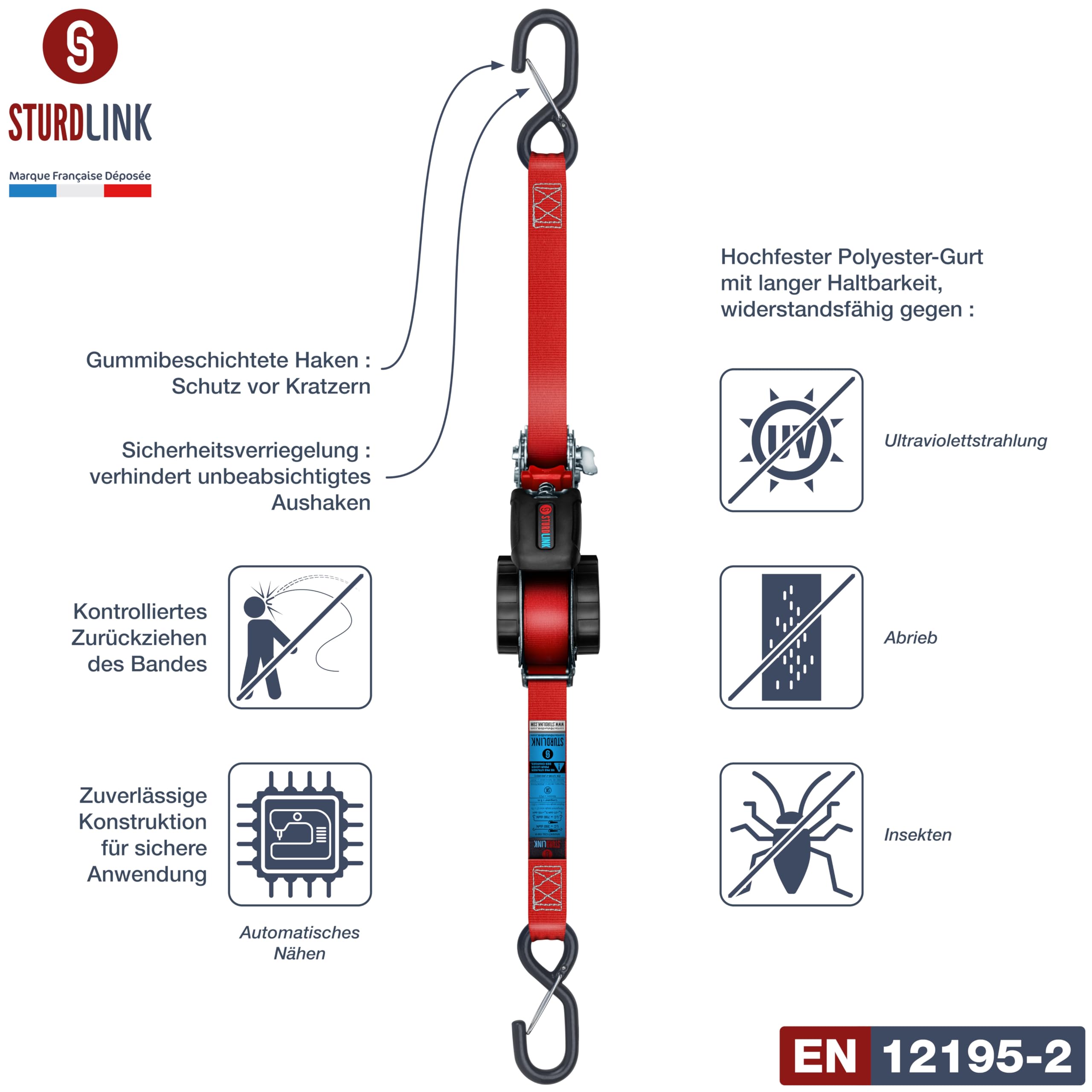 Automatische Spanngurte 5m 25mm mit S Haken 350kg/700kg | 4er-Pack Zurrgurte mit Ratsche und Automatischer Spanngurtaufroller/Spanngurtwickler | Für Transporter Nutzfahrzeug Lieferwagen Anhänger LKW
