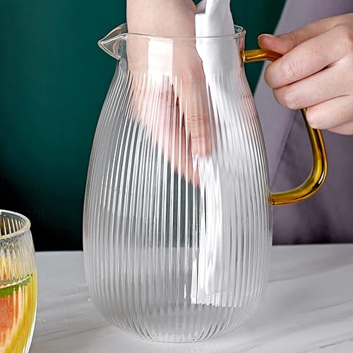 Miniatura 5 de JIAQI Jarra de vidrio jarra de vidrio de borosilicato resistente al calor para jugo leche agua calientefría y té helado cepillo de limpieza incluido