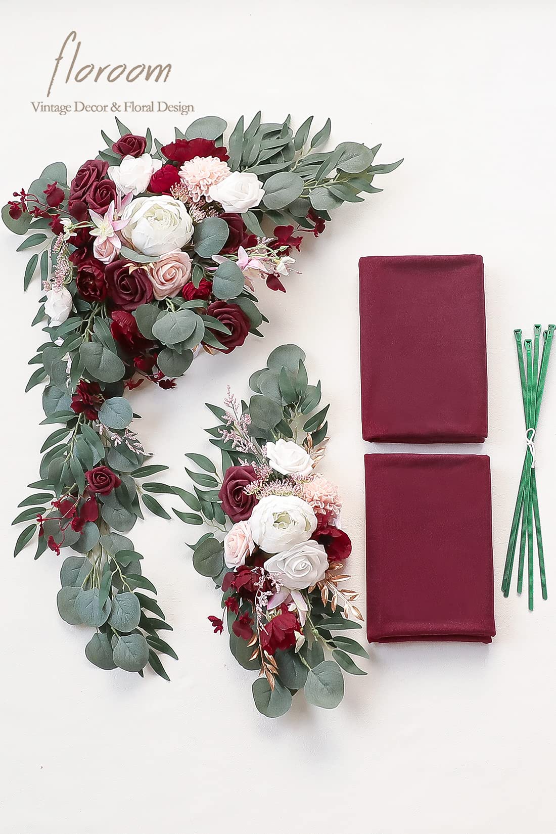 Floroom Set Decorazione Matrimonio 4 Pezzi – Fiori Artificiali Con Tende, Bordeaux, Per Arco E Cerimonia