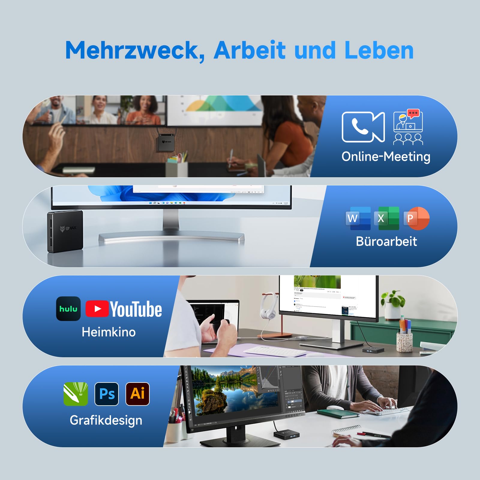 BMAX Mini PC B1 8 GB DDR4 128 GB eMMC, W-11 Pro Gemini Lake N4000 | Bis zu 2,6 GHz, Desktop PC Mini Computer UHD Doppelbild-Display Unterstützt HDMI 4K,2,4 G/5 G WLAN, Bluetooth 5.0