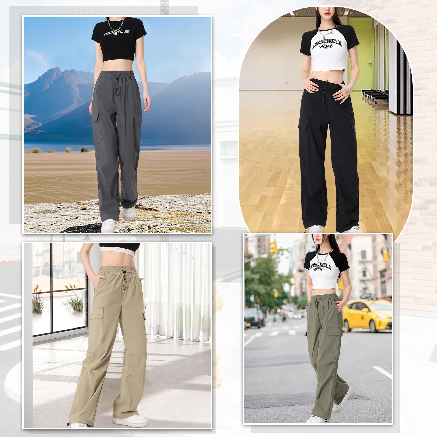 Pantalon Cargo Femme Strech Large Pantalons de Travail à Séchage Rapide Elastique Taille Haute Multipoche Y2K Streetwear