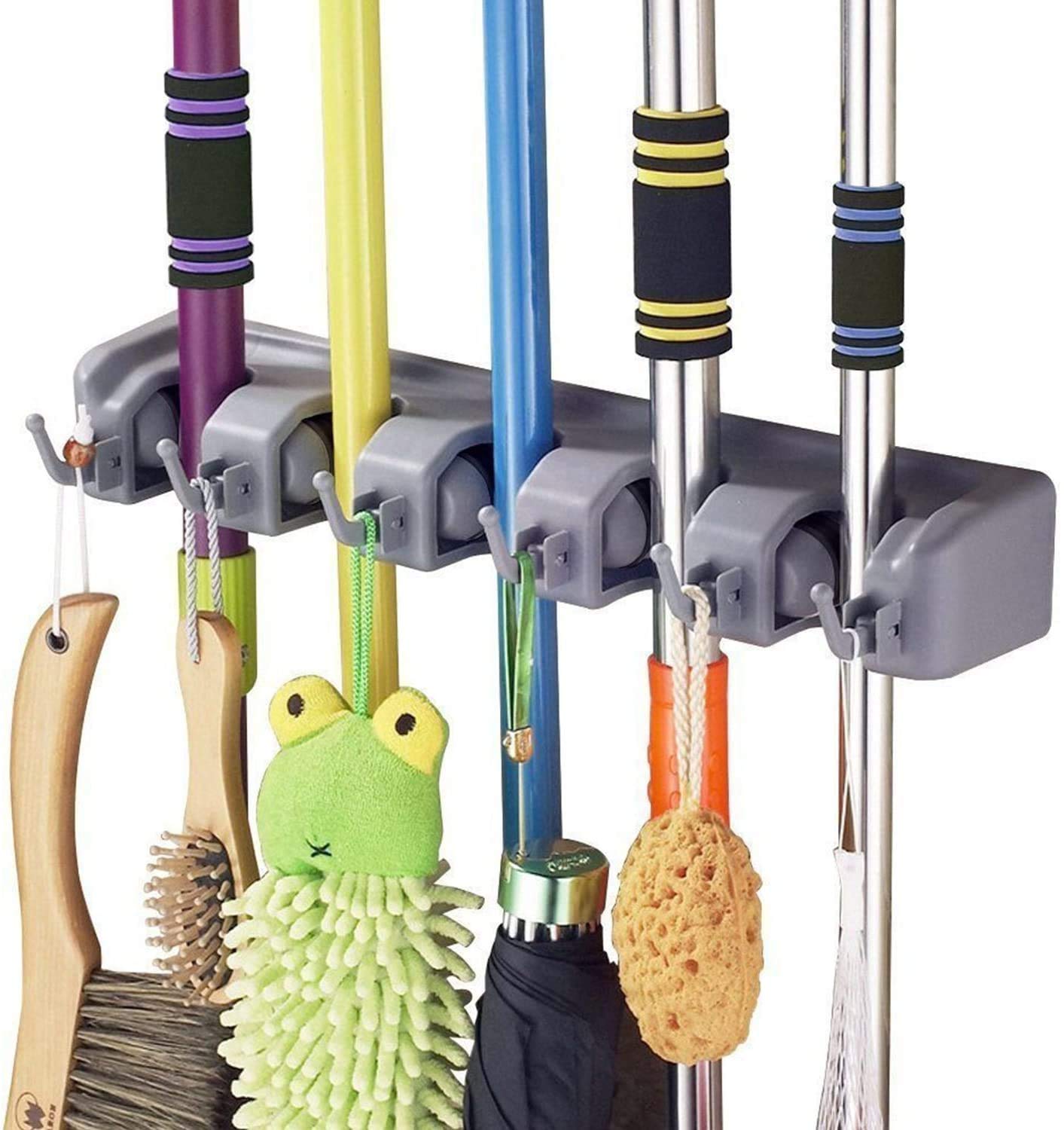 VRT Multipurpose Wall Mounted Magic Mop and Broom Holder with 5 Position 6 Hooks for Kitchen (Multicolour) (B07SSLN7D7) Amazon Price History, Amazon Price Tracker