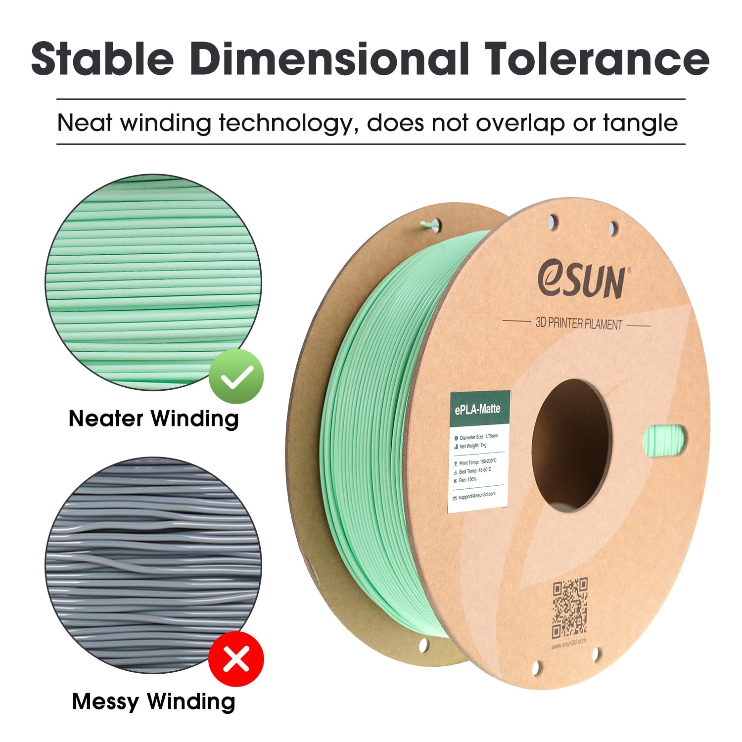 eSUN Filamento per Stampante 3D PLA Opaco Aggiornato, Filamento PLA Opaco da 1.75mm, Precisione Dimensionale +/- 0.02mm, Bobina da 1kg Filamento per Stampa 3D per Stampanti 3D, Verde Menta Opaco