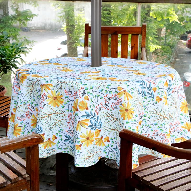 EHouseHome Nappe Ronde De 177,8 Cm Pour Intérieur Et Extérieur Avec Trou De Parasol Et Fermeture éclair, Nappe Imperméable à Fermeture éclair Pour Patio, Printemps/été, Pour Table Circulaire De