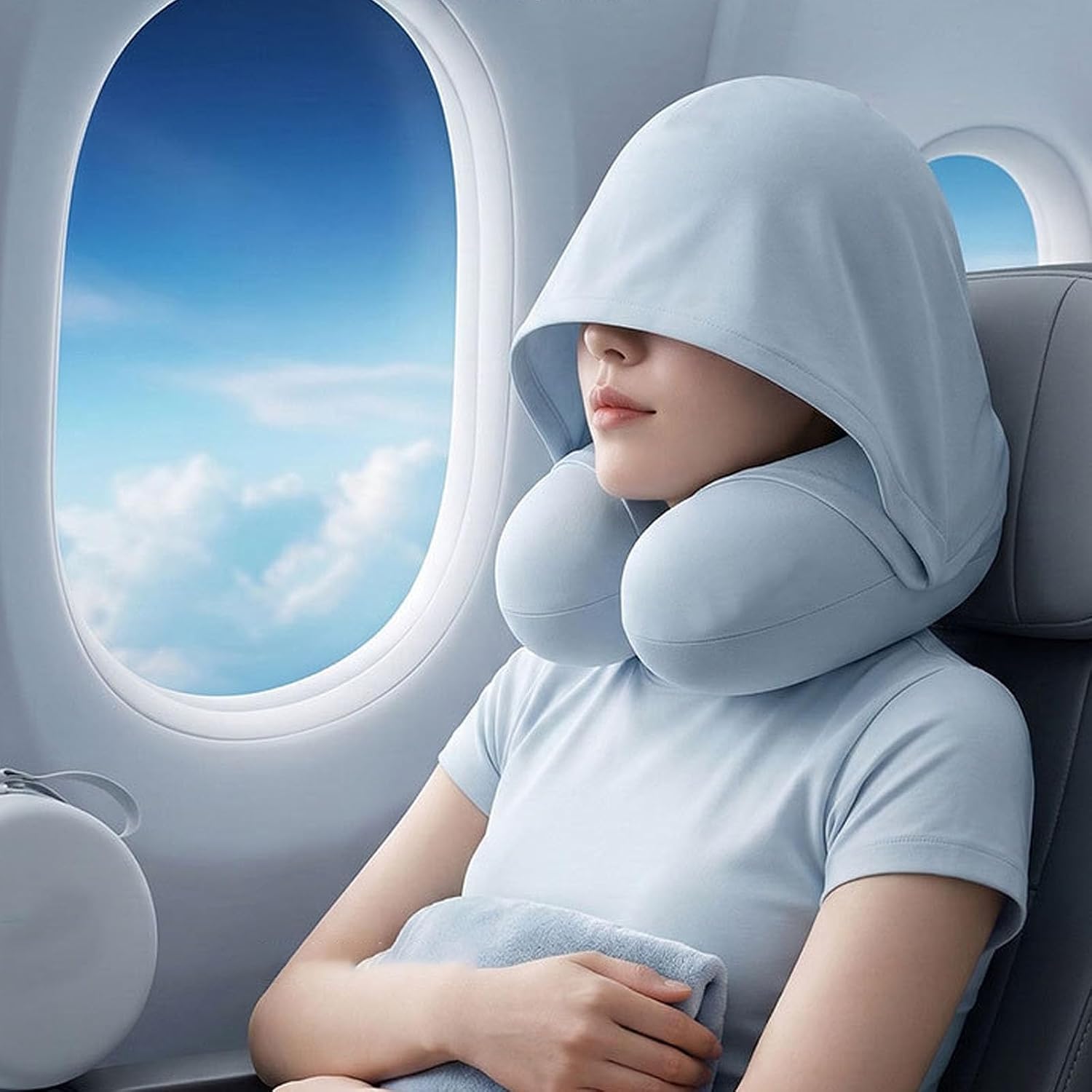 Portable Foldable Neck Rest Pillow with Windproof Design for Family Vacations U Shape Travel Pillow
