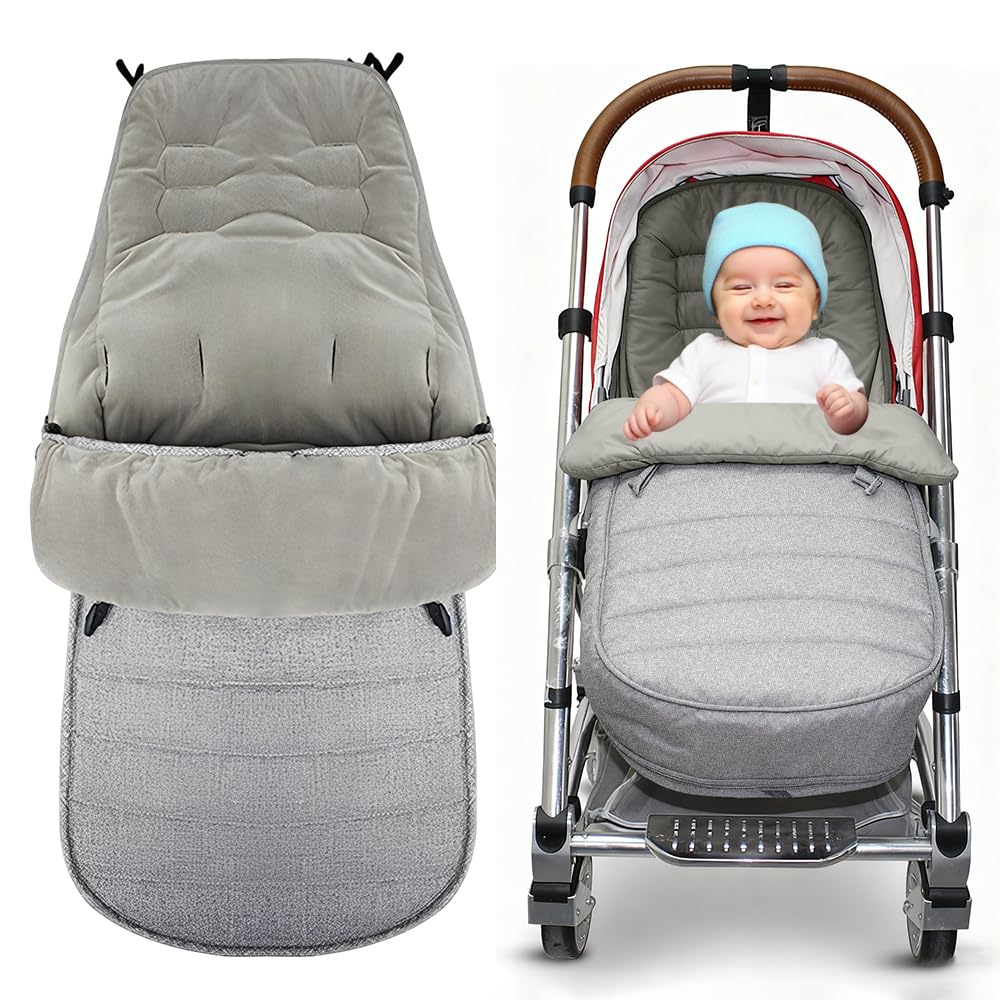 Universal Footmuff for Stroller, Afenau Pram Footmuff with Double Zipper, Windproof Warm Foot muff for Buggy Universal, Waterproof Pushchair Footmuff, Soft Grey Footmuff for Strollers Buggy Car Seat