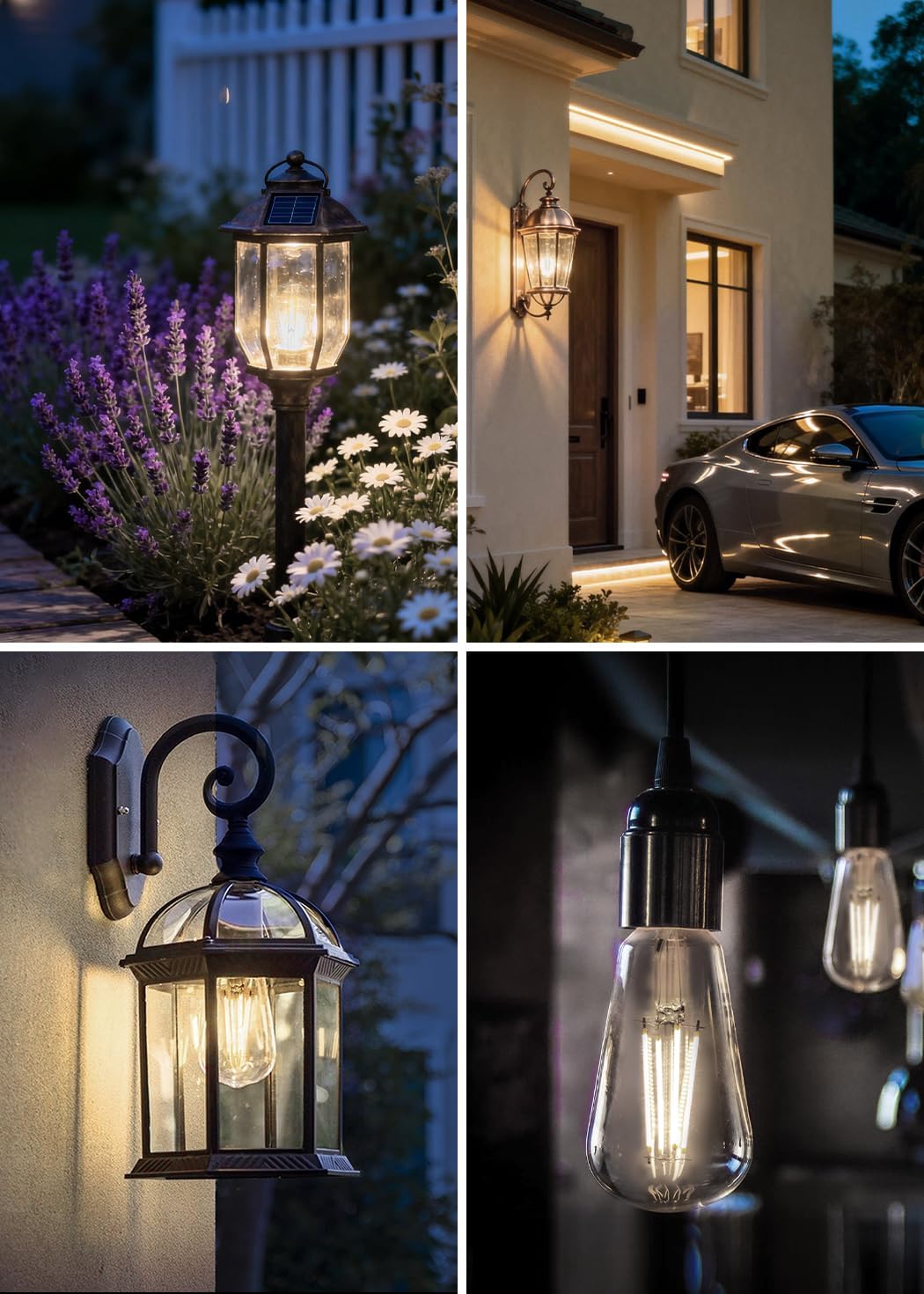 Dusk to Dawn Light Bulbs, 6W Equivalent 60W, Soft White 3000K, E26 Base, Light Sensing, ST58 Vintage Style, 600LM, Outdoor Edison Bulbs, Automatic Light Bulbs for Porch Patio Garage, 4 Pack