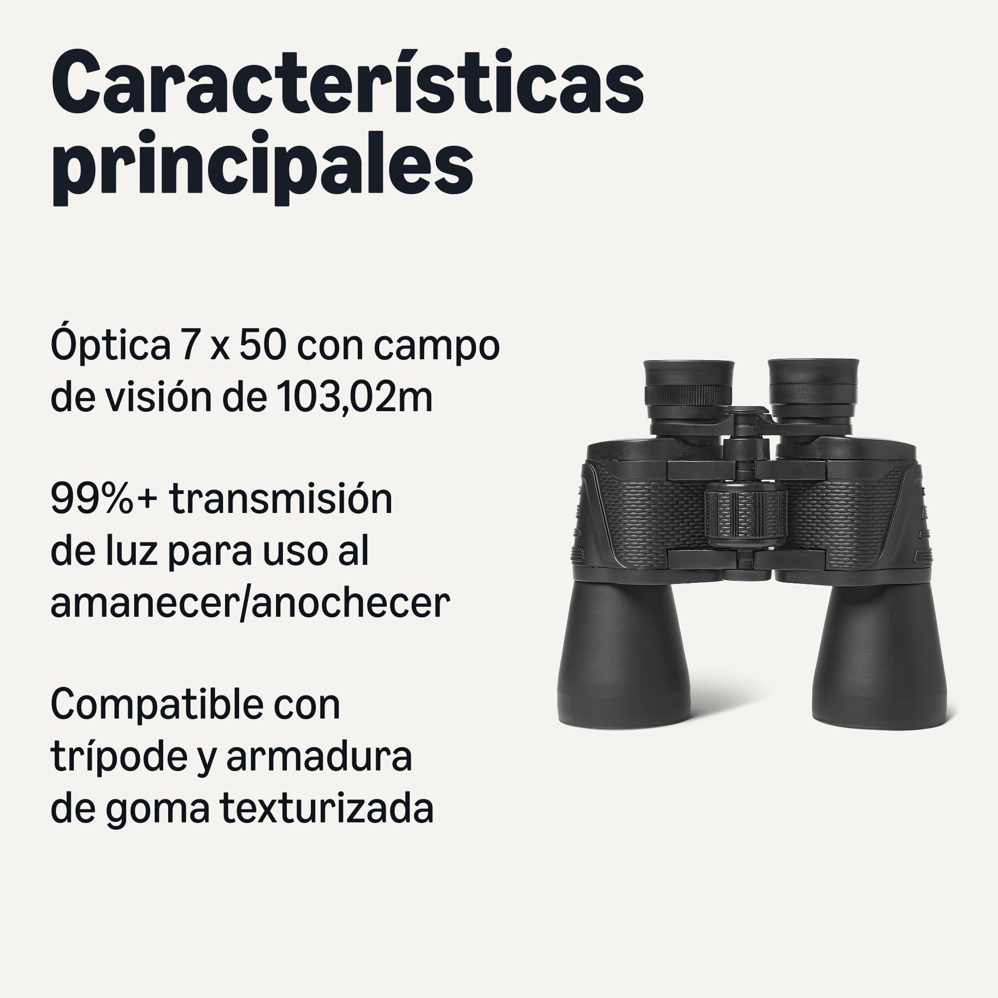 Amazon Basics Prismáticos de Alta Potencia de 7 x 50, Campo de Visión Amplio, Óptica FMC, Compatibles con Trípode, Negro, Paquete de 1