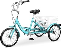 Vista 34 de H&ZT Triciclo para adultos, bicicleta de 3 ruedas, triciclo crucero, con cambio de 7 velocidades, manilla de freno de estacionamiento, paso bajo