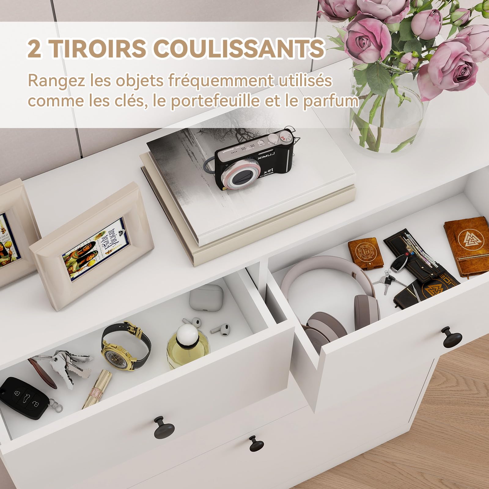 YOURLITE Meuble à Chaussures Entrée,Meuble de Rangement Étroit,Blanc