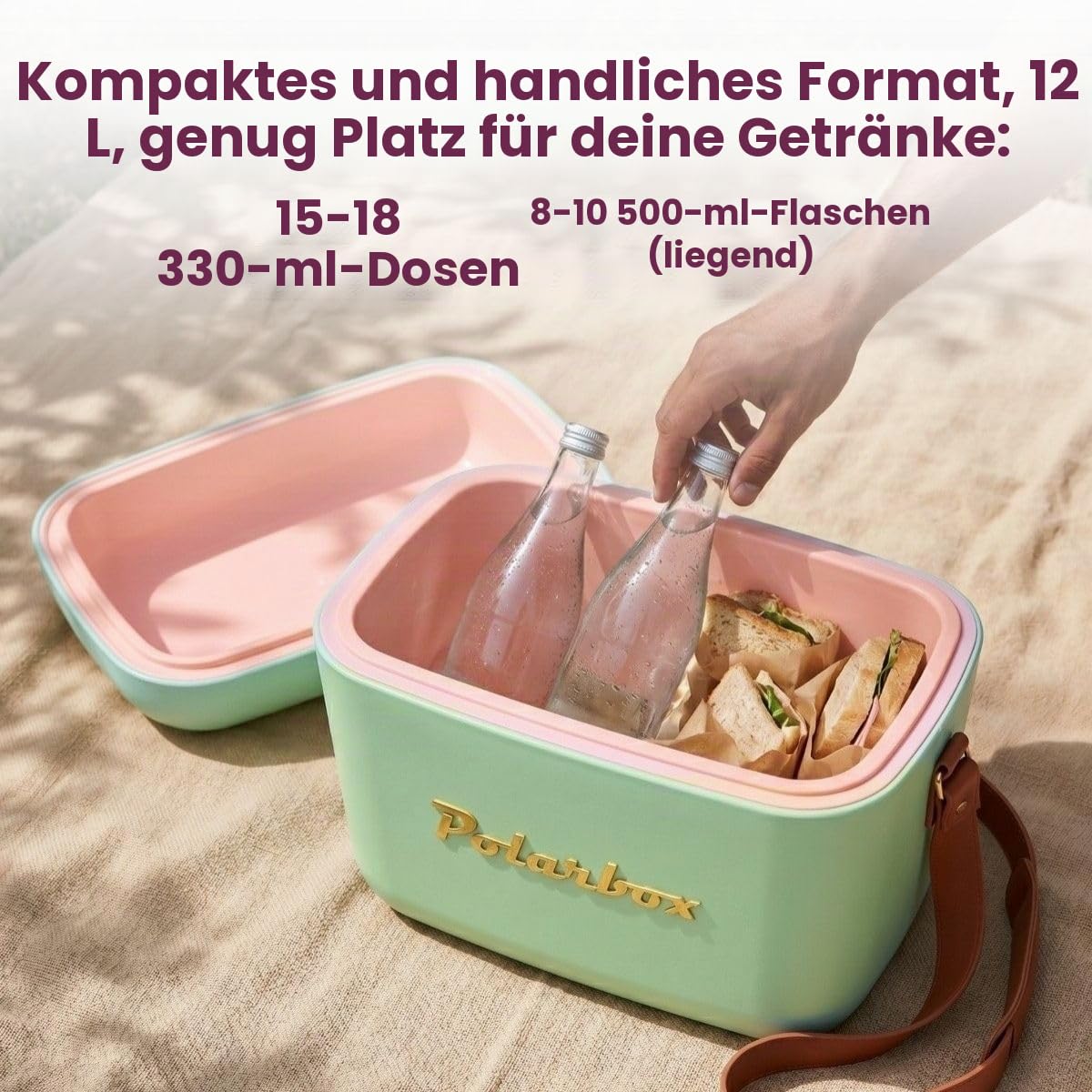 Polarbox 12 Liter Classic Kühlbox Oliv - Grün | Eisbox für Strand, Picknick & Party | Umwandelbarer Deckel | Lunchbox | Thermokühlbox | Eiskühlbox