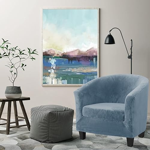 Miniatura 2 de ele ELEOPTION Funda de terciopelo para silla de club, 2 piezas, antideslizante, protector de muebles con parte inferior elástica, funda de sofá