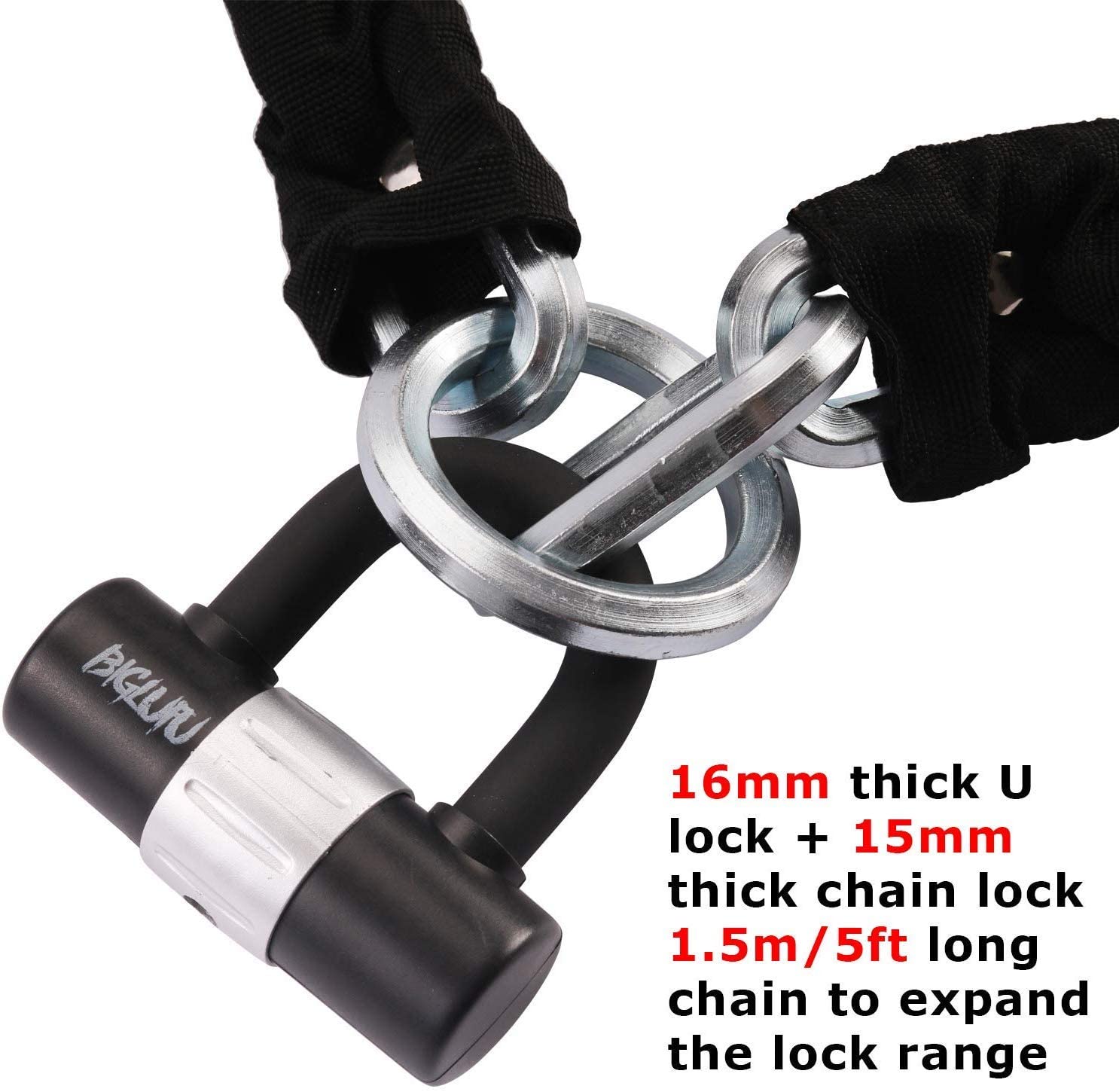 Abus Level 10 zapięcie rowerowe, zamek do motocykla, ciężki zamek rowerowy, długość 120 cm, 14 mm, do roweru, motocykla, skutera, roweru elektrycznego (łańcuch 120 cm z zamkiem U i 4 kluczykami)