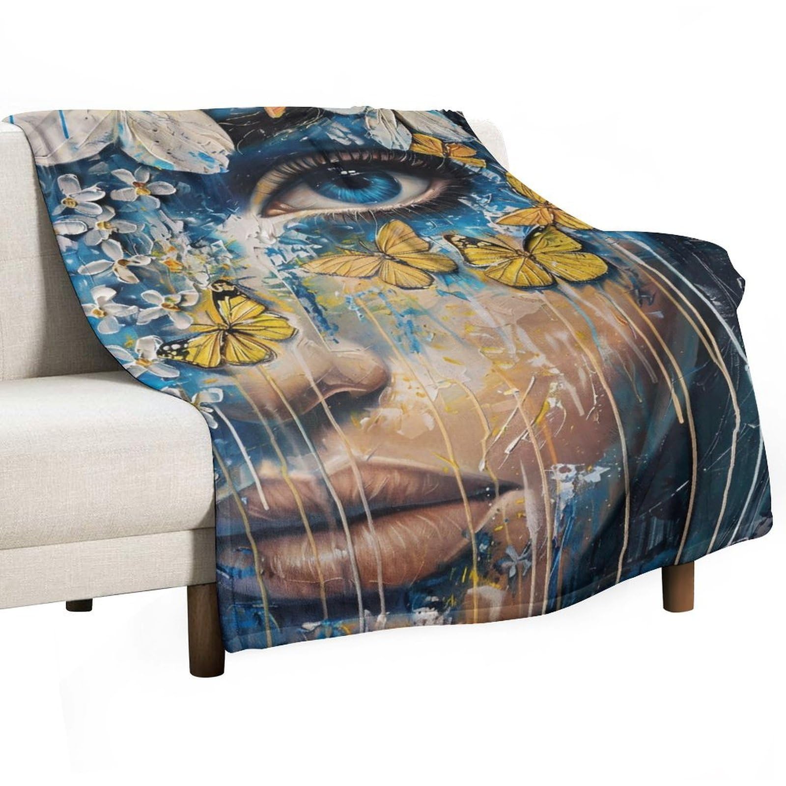 YHGSREUOH Blue Eye Floral Butterfly Woman Surreal 02 Flannel Blankets Fleece Soft Throw Lightweight Plush Gifts for Couch, Bed, Cozy Sofa Plush, Chair, Lovers 32x48inch(80x120cm)